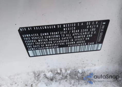 2015 Volkswagen Golf Sportwagen Tsi Se 4-Door z USA, uszkodzony, nr VIN 3VWC17AU4FM509886